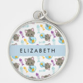 猫のパターン、かわいい猫、子猫、お名前 キーホルダー (正面)