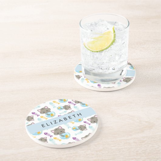 猫のパターン、かわいい猫、子猫、お名前 コースター (側面)