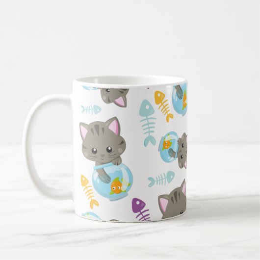 猫のパターン、かわいい猫、子猫、お名前 コーヒーマグカップ (左)