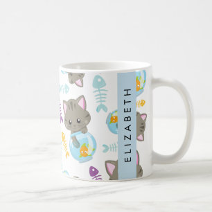 猫のパターン、かわいい猫、子猫、お名前 コーヒーマグカップ