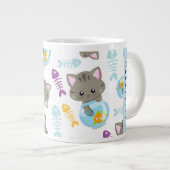 猫のパターン、かわいい猫、子猫、お名前 ジャンボコーヒーマグカップ (正面右)