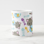 猫のパターン、かわいい猫、子猫、お名前 ジャンボコーヒーマグカップ (正面)