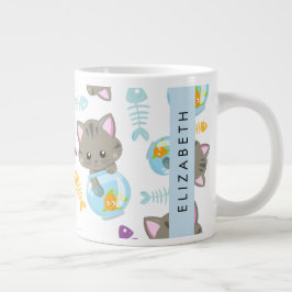 猫のパターン、かわいい猫、子猫、お名前 ジャンボコーヒーマグカップ