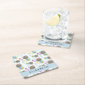 猫のパターン、かわいい猫、子猫、お名前 スクエアペーパーコースター (インサイチュ)