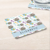 猫のパターン、かわいい猫、子猫、お名前 スクエアペーパーコースター (アングル)