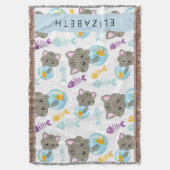 猫のパターン、かわいい猫、子猫、お名前 スローブランケット (正面縦)