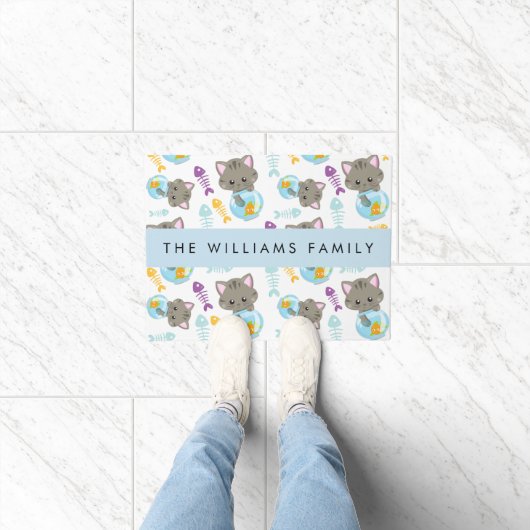 猫のパターン、かわいい猫、子猫、お名前 ドアマット (室内)