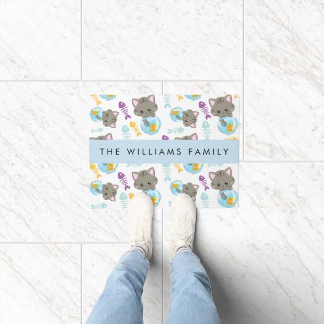 猫のパターン、かわいい猫、子猫、お名前 ドアマット (室内)