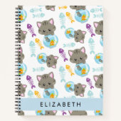 猫のパターン、かわいい猫、子猫、お名前 ノートブック (正面)
