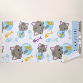 猫のパターン、かわいい猫、子猫、お名前 ビーチタオル (正面)