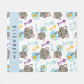 猫のパターン、かわいい猫、子猫、お名前 フリースブランケット (正面(横))