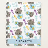 猫のパターン、かわいい猫、子猫、お名前 プランナー手帳 (正面)
