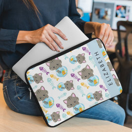 猫のパターン、かわいい猫、子猫、お名前 ラップトップスリーブ