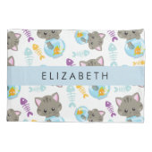 猫のパターン、かわいい猫、子猫、お名前 枕カバー (裏面)