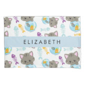 猫のパターン、かわいい猫、子猫、お名前 枕カバー (正面)