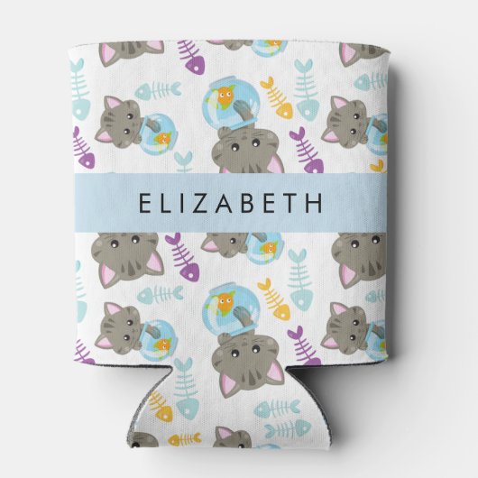 猫のパターン、かわいい猫、子猫、お名前 缶クーラー (裏面)