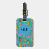 猫のパターン，かわいい猫，子猫，モノグラム ラゲッジタグ (正面縦)