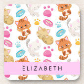 猫のパターン，かわいい猫，子猫，前足，名前 コースター (正面)