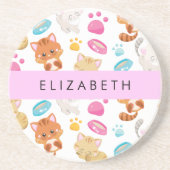 猫のパターン,かわいい猫,子猫,前足,名前 コースター (正面)