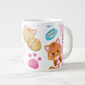 猫のパターン，かわいい猫，子猫，前足，名前 ジャンボコーヒーマグカップ (正面右)