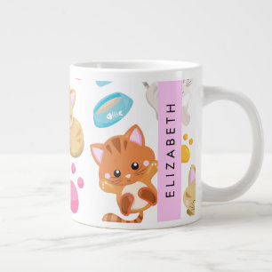 猫のパターン,かわいい猫,子猫,前足,名前 ジャンボコーヒーマグカップ