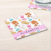 猫のパターン,かわいい猫,子猫,前足,名前 スクエアペーパーコースター (アングル)