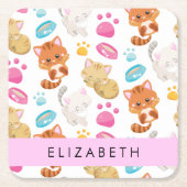 猫のパターン,かわいい猫,子猫,前足,名前 スクエアペーパーコースター (正面)