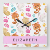 猫のパターン,かわいい猫,子猫,前足,名前 スクエア壁時計 (正面)