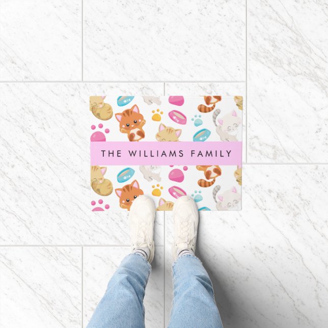 猫のパターン，かわいい猫，子猫，前足，名前 ドアマット (室内)