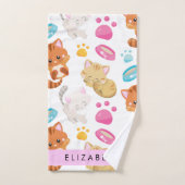 猫のパターン，かわいい猫，子猫，前足，名前 バスタオルセット (ハンドタオル)