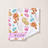 猫のパターン，かわいい猫，子猫，前足，名前 バスタオルセット (ウォッシュタオル)