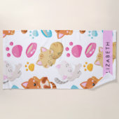 猫のパターン,かわいい猫,子猫,前足,名前 ビーチタオル (正面)
