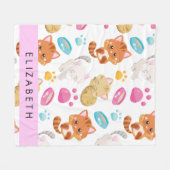 猫のパターン,かわいい猫,子猫,前足,名前 フリースブランケット (正面(横))