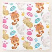 猫のパターン，かわいい猫，子猫，子猫，手 ガラスコースター (正面)