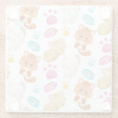 猫のパターン，かわいい猫，子猫，子猫，手 ガラスコースター (裏面)