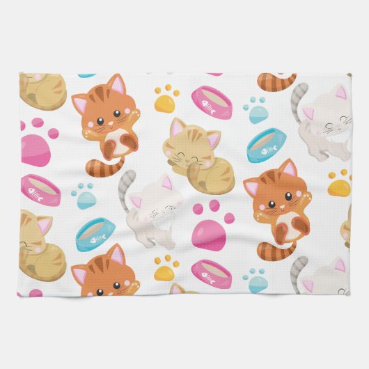 猫のパターン,かわいい猫,子猫,子猫,手 キッチンタオル (横)