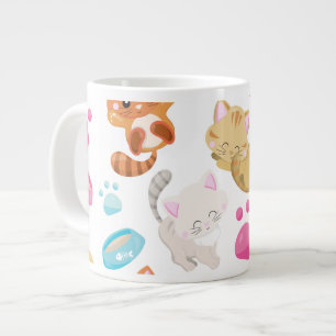 猫のパターン,かわいい猫,子猫,子猫,手 ジャンボコーヒーマグカップ