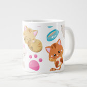 猫のパターン，かわいい猫，子猫，子猫，手 ジャンボコーヒーマグカップ (正面右)