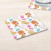 猫のパターン，かわいい猫，子猫，子猫，手 スクエアペーパーコースター (アングル)