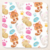猫のパターン，かわいい猫，子猫，子猫，手 スクエアペーパーコースター (正面)