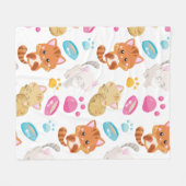 猫のパターン，かわいい猫，子猫，子猫，手 フリースブランケット (正面(横))