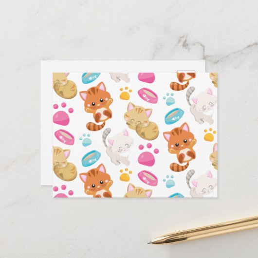 猫のパターン,かわいい猫,子猫,子猫,手 ポストカード (正面/裏面インサイチュ)