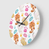 猫のパターン，かわいい猫，子猫，子猫，手 ラージ壁時計 (傾斜)