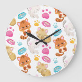 猫のパターン，かわいい猫，子猫，子猫，手 ラージ壁時計 (正面)