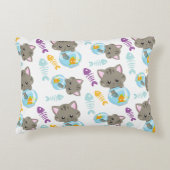 猫のパターン,かわいい猫,子猫,魚 アクセントクッション (正面)