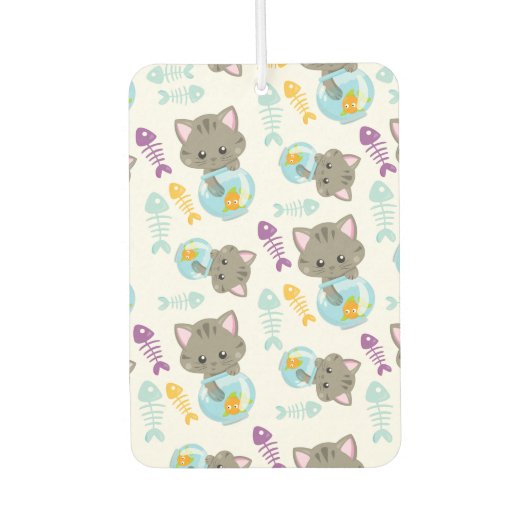 猫のパターン，かわいい猫，子猫，魚 カーエアーフレッシュナー (正面)
