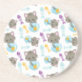 猫のパターン,かわいい猫,子猫,魚 コースター (正面)