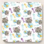 猫のパターン，かわいい猫，子猫，魚 コースター (正面)