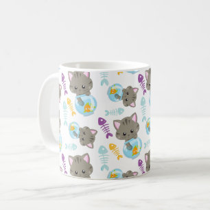 猫のパターン,かわいい猫,子猫,魚 コーヒーマグカップ