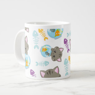 猫のパターン,かわいい猫,子猫,魚 ジャンボコーヒーマグカップ